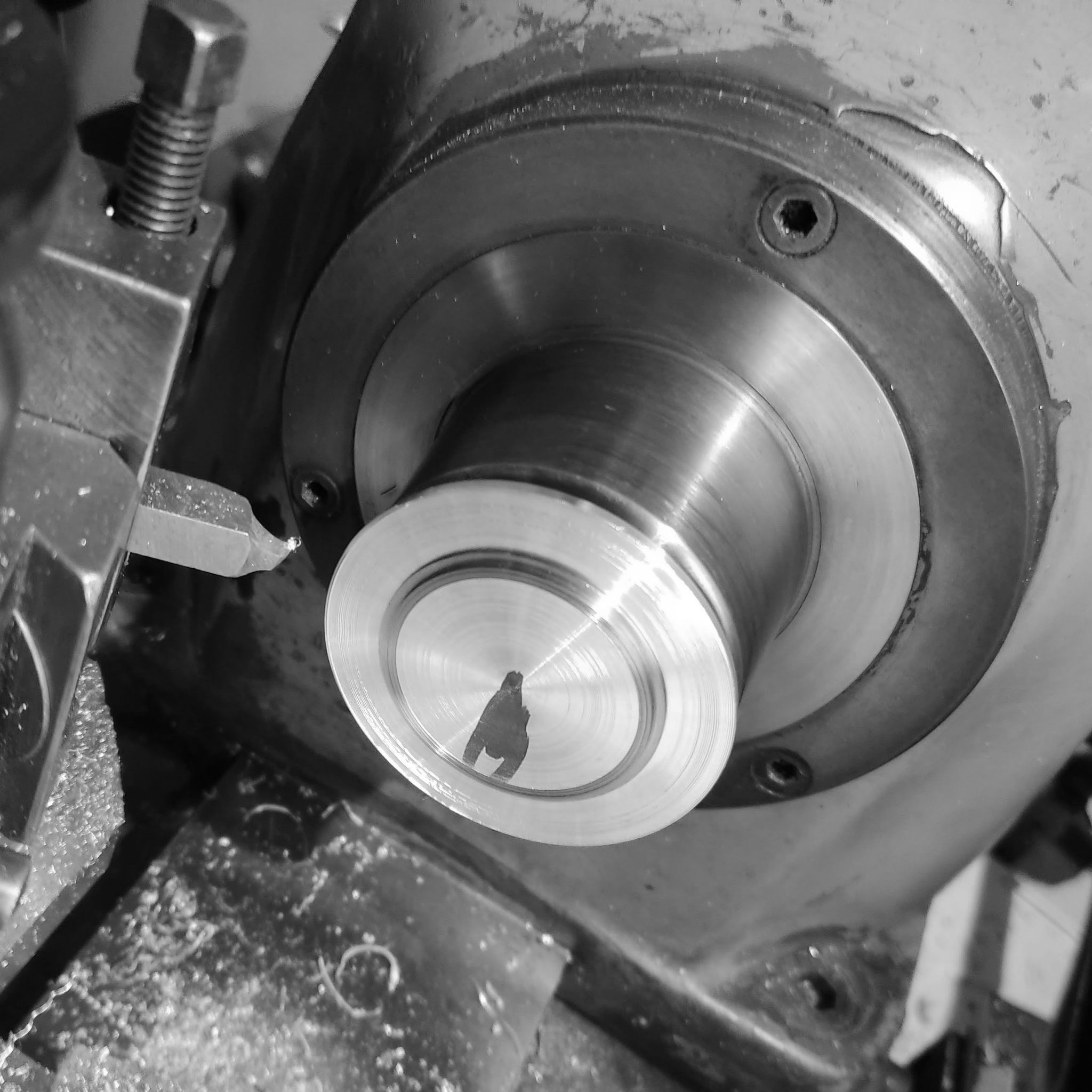 The jig was marked with a rough measure of the interior of the dial diameter, and then a step cut.