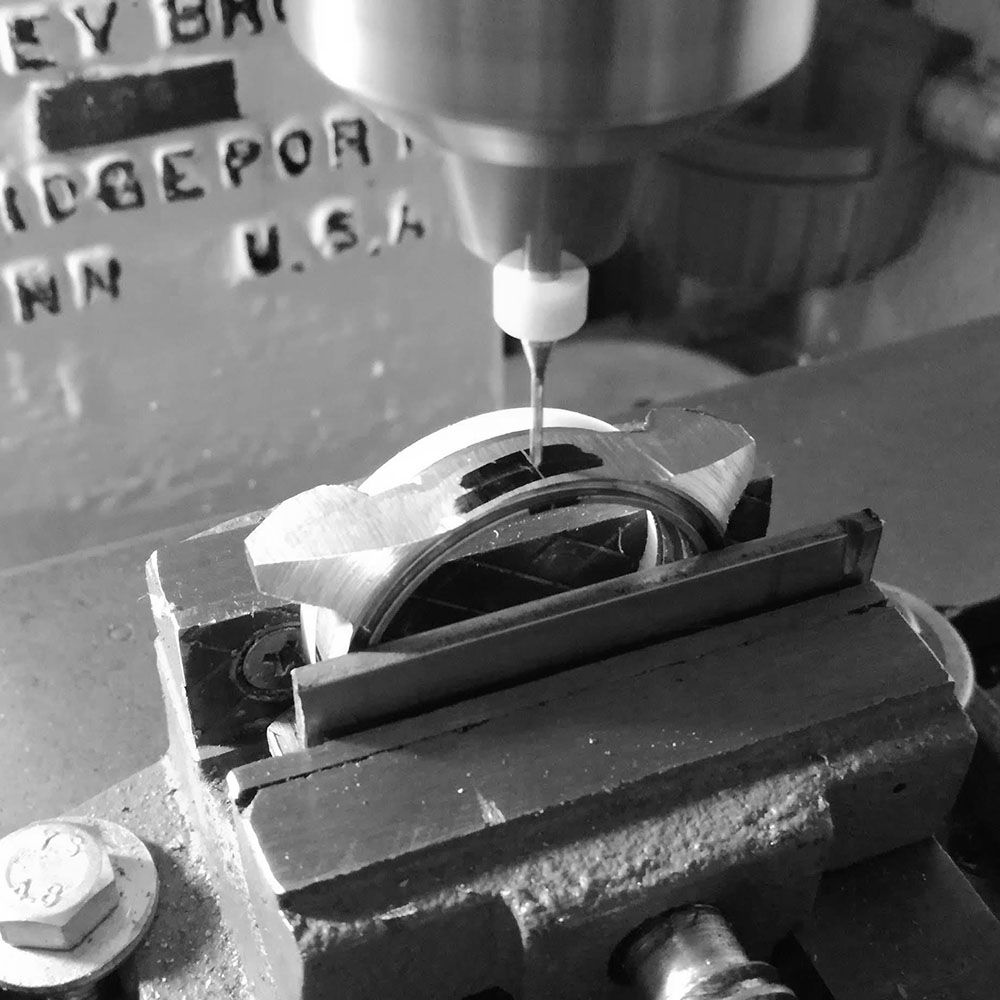 Drilling the stem hole is done with progressively larger diameter bits.